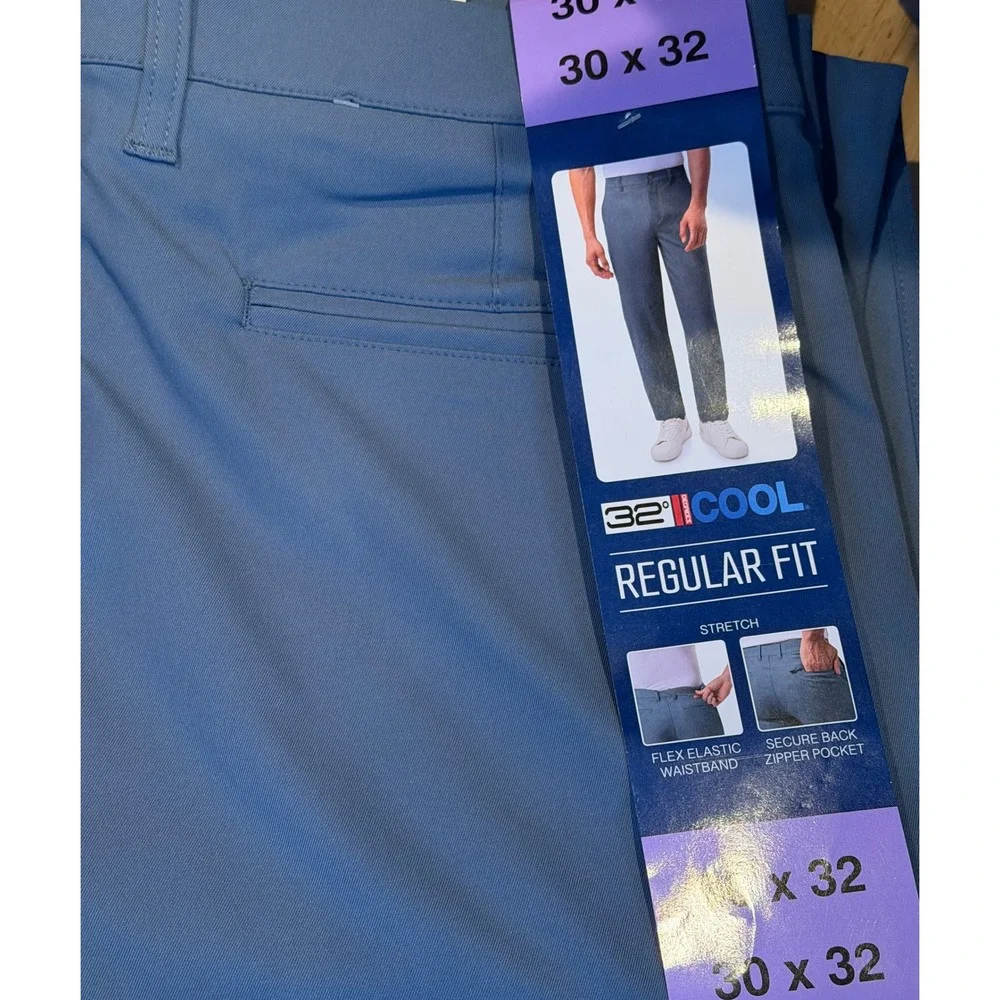NWT 32 Degrees Cool Mens Regular Fit Stretch Tech Pants Blue 30x32 Tech Classic